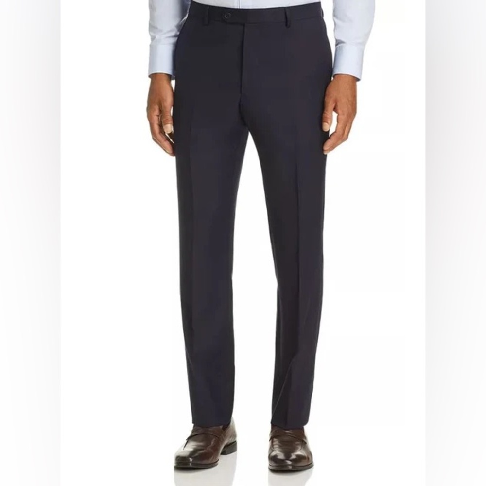 John Varvatos Navy Blue Wool Classic Fit Dress Pants